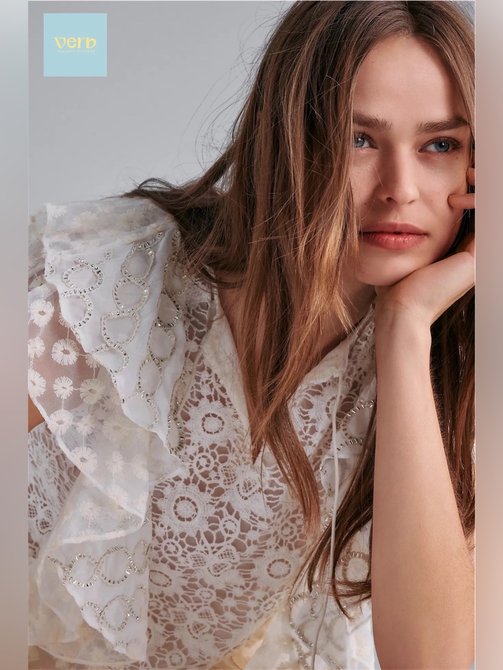 🛍️SALE🛍️ Anthropologie Verb by Pallavi Singhee Ruffled Lace Blouse - Picture 2 of 7